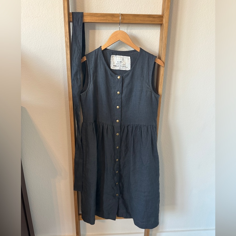 Not Perfect Linen Charcoal blue sleeveless midi mama dress size Smal